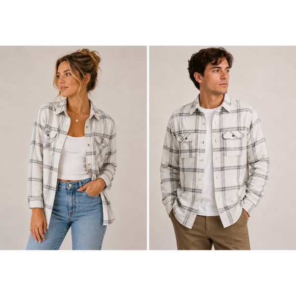 O'Neill Other - O'Neill Mens Cream Grey Plaid Fleece Shirt Jacket Shacket Size Medium